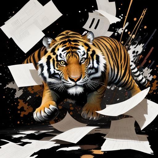 Expressionist Ink Splatter Tiger Drawing in Mid-Air