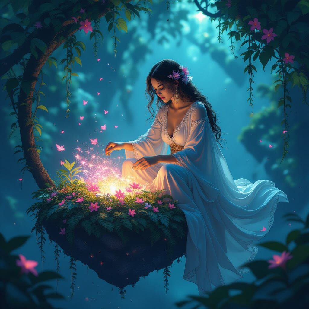 Celestial Botanist Tending Cosmic Garden