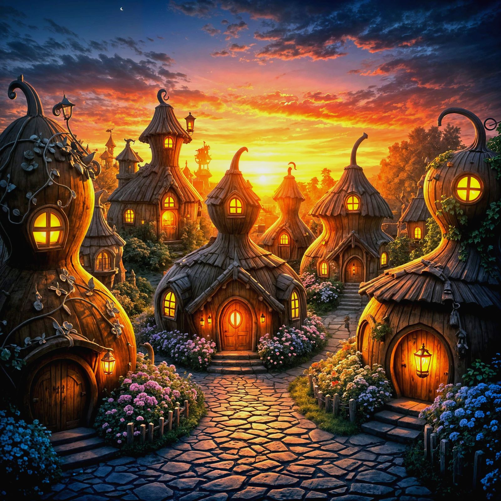 Magical Gourd Village at Sunset