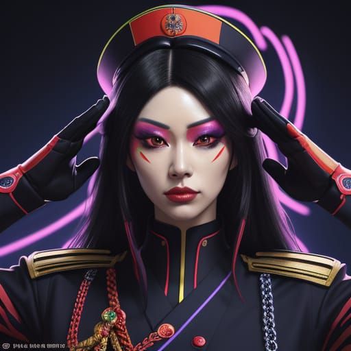 Anime Inspired Digital Art with Neon Ultranationalist Theme