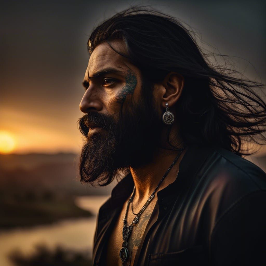 Hyperrealistic Portrait: North Indian Man with Tattoos