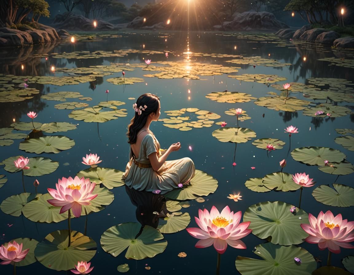 Lotus Pond Stargazer in Ethereal Fantasy Art