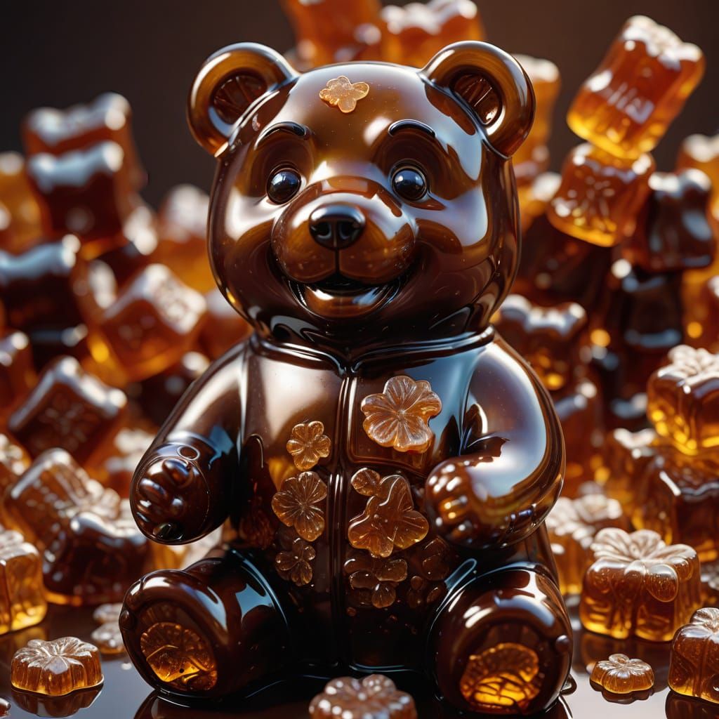Surreal Brown Gummy Bear Portrait in Candy Land
