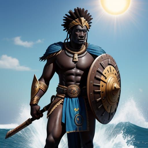 Heroic Warrior with Sun Insignia in Jungle Battlefield