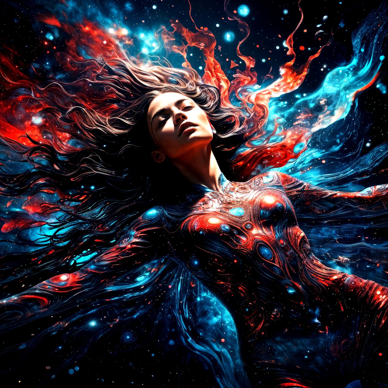 Girl Disintegrating Between Dimensions in Astral Style