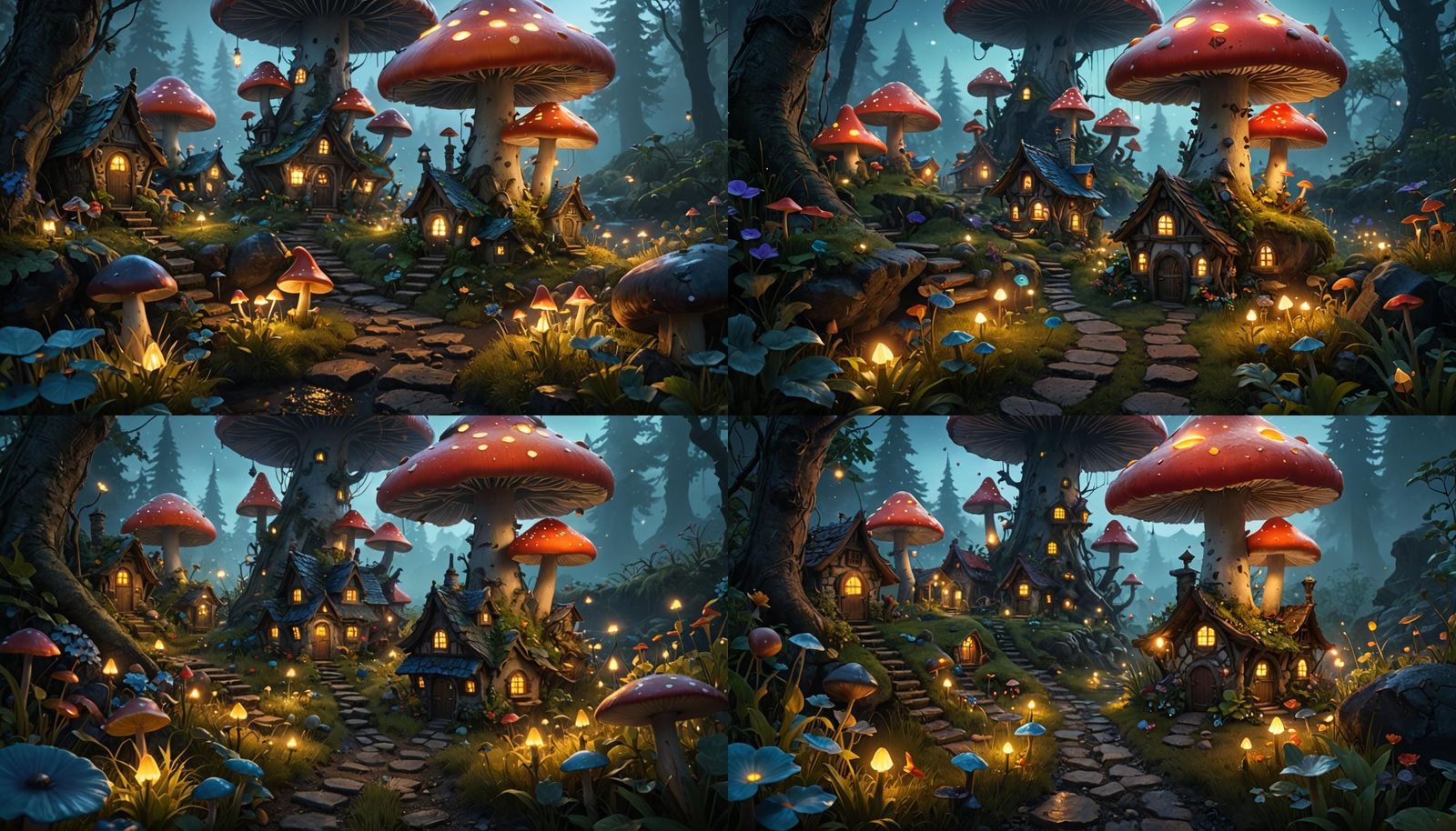 Glowing Gnome Mushroom Village at Dusk