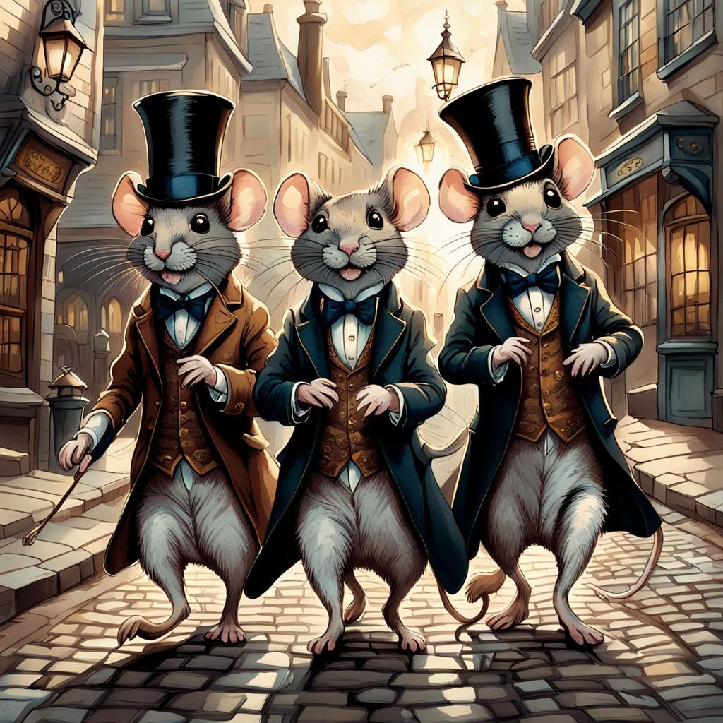 Victorian Mice in Whimsical Watercolor Illustration