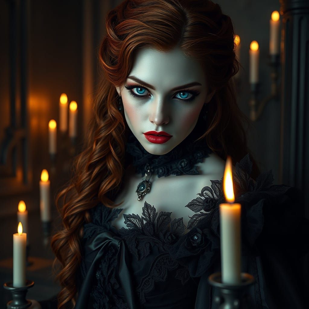 Ethereal Vampire Queen in Victorian Mourning Attire