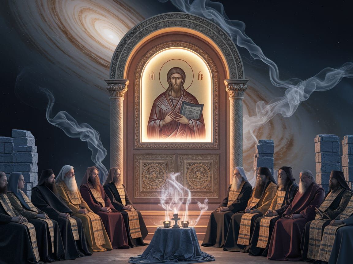 Ancient Orthodox Icon in a Celestial Synthesis