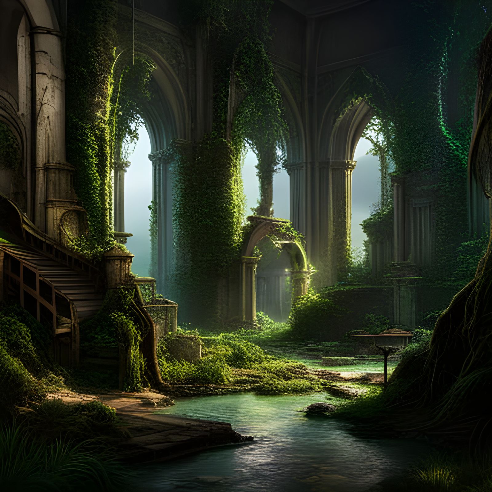 Overgrown Fantasy Ruins in Detailed Matte Painting