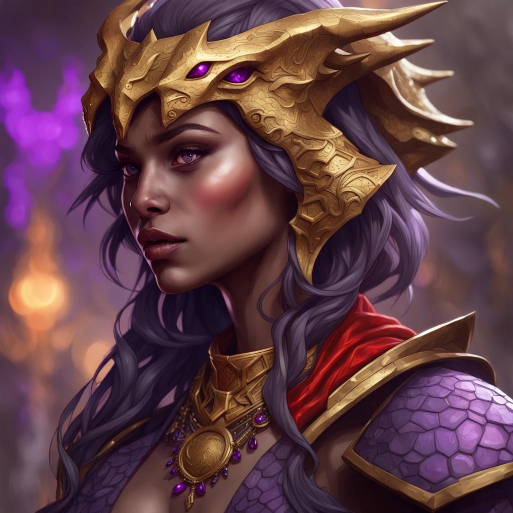 Dragonborn Female Portrait in Hyperdetailed Style