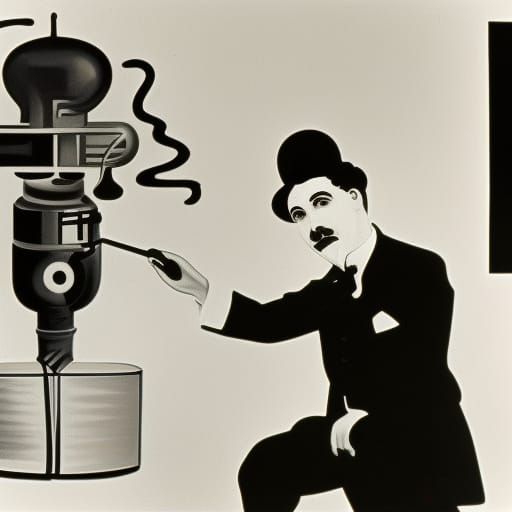 Chaplin's Vacuum Cleaner: Retrofuturist Gouache Art
