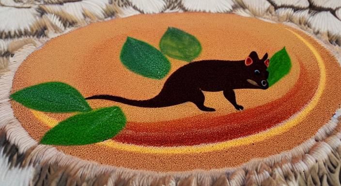 Detailed Sand Painting of a Tasmanian Devil
