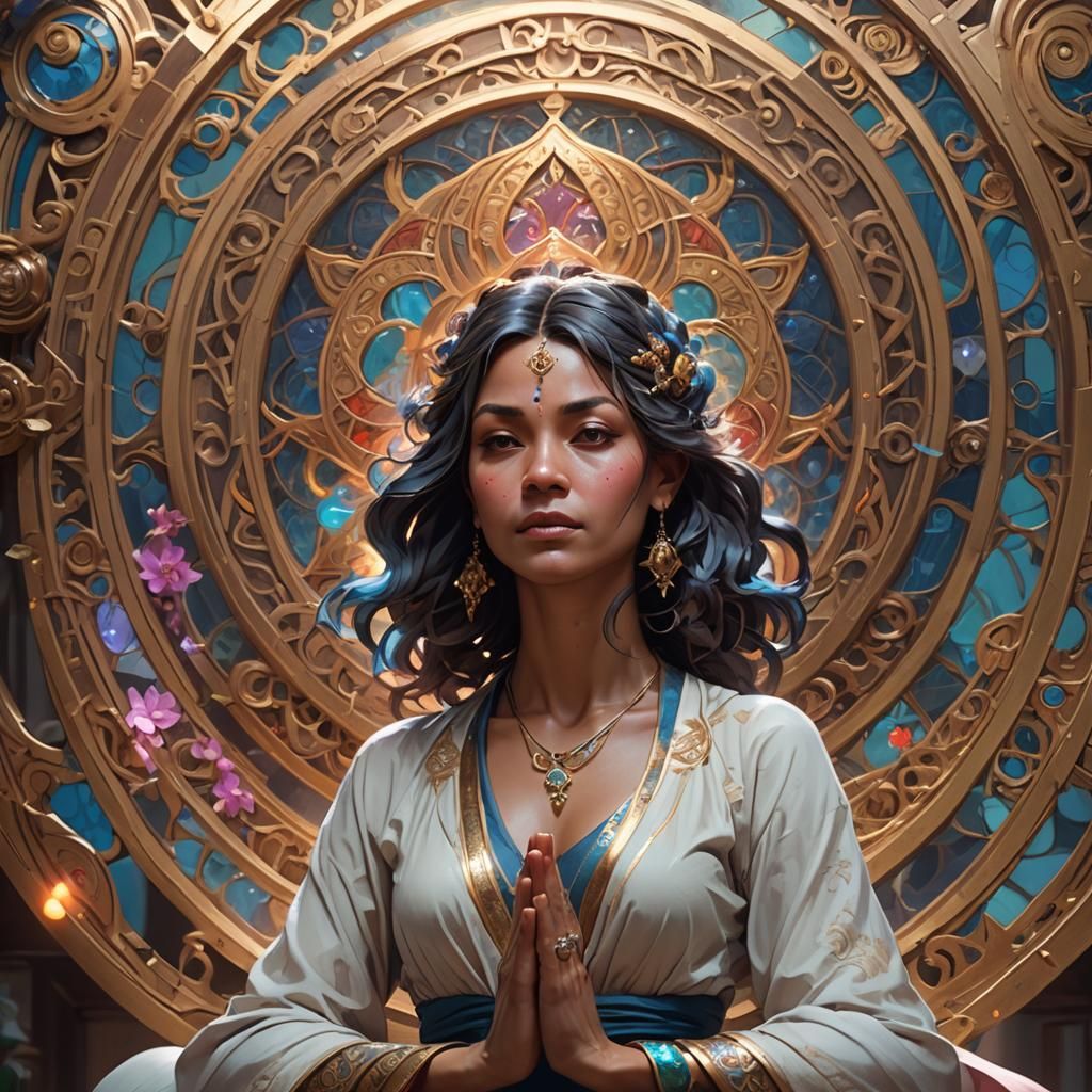 Cursing and Yoga Portrait in Hyperdetailed Splash Art