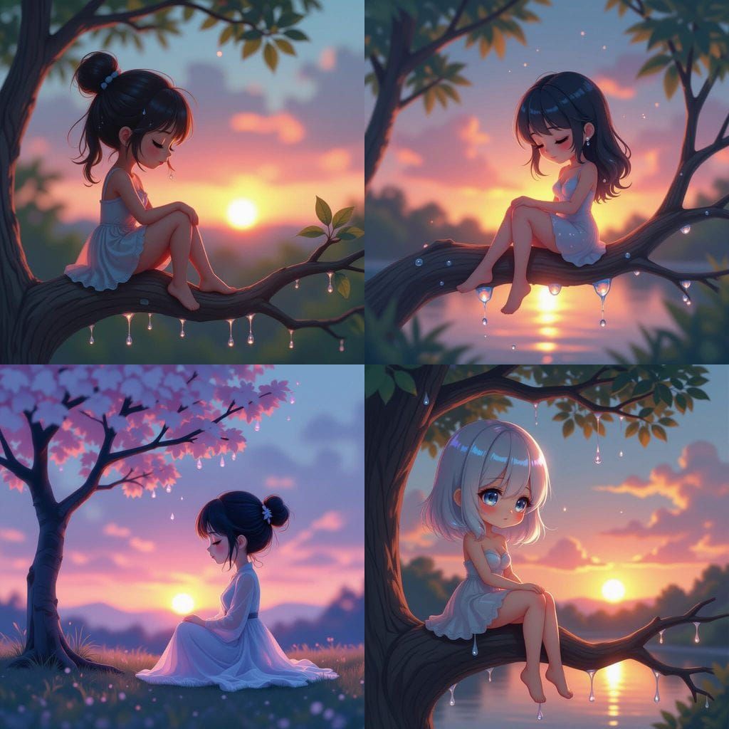 Water Droplet Figure Contemplating Sunset: HDR Macro Photo