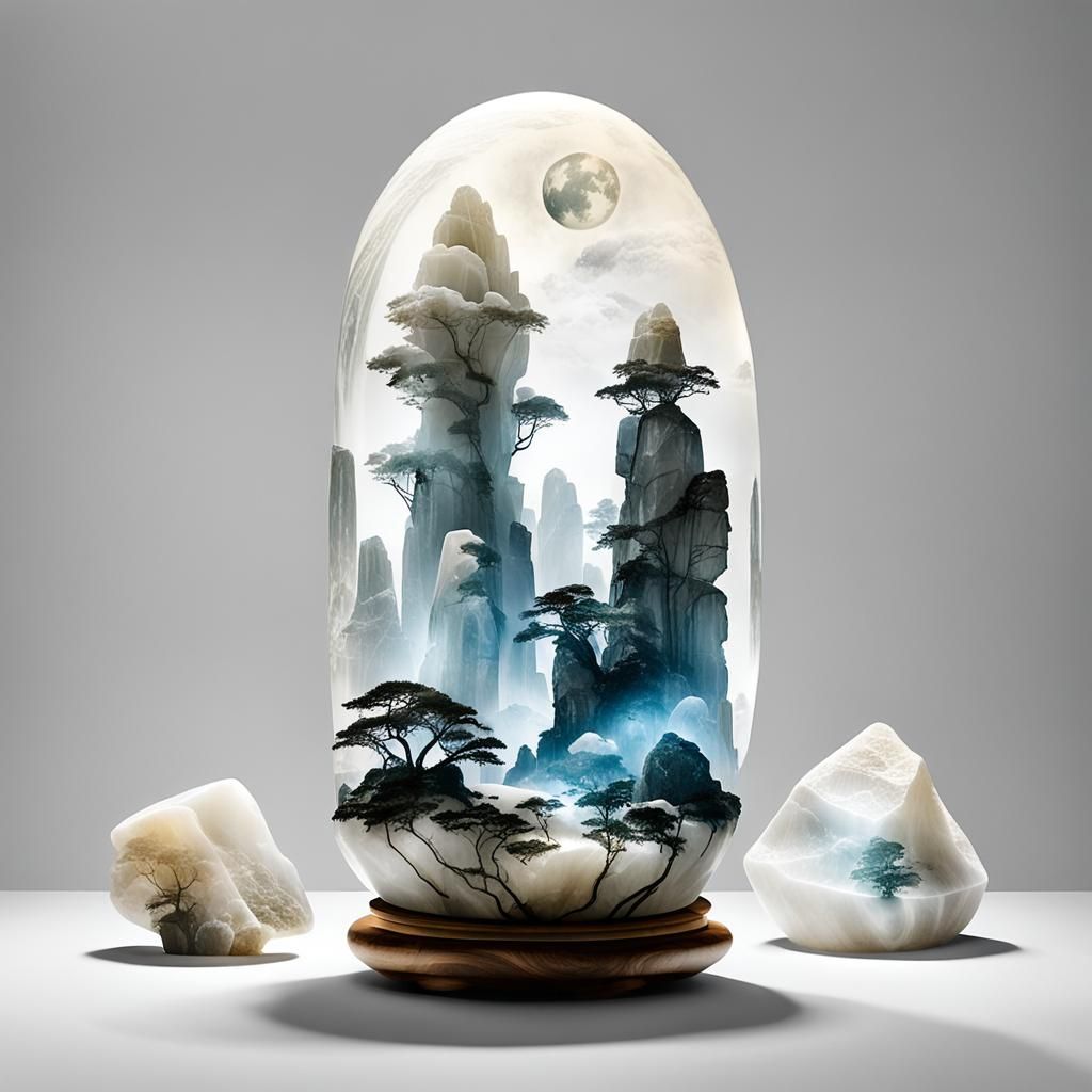 Alabaster Ascension Stones with Pyramid in Double Exposure