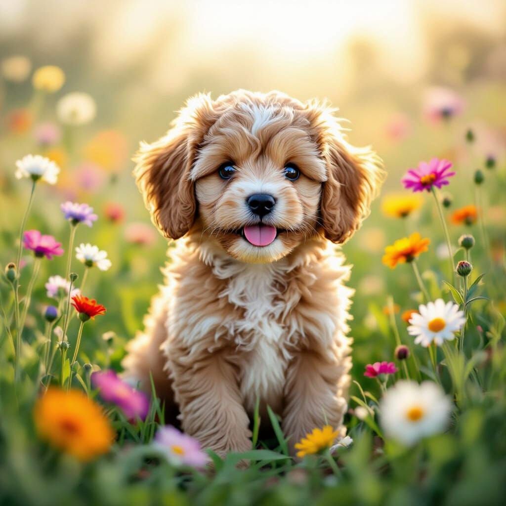 Adorable Cavapoo Puppy in Wildflower Field