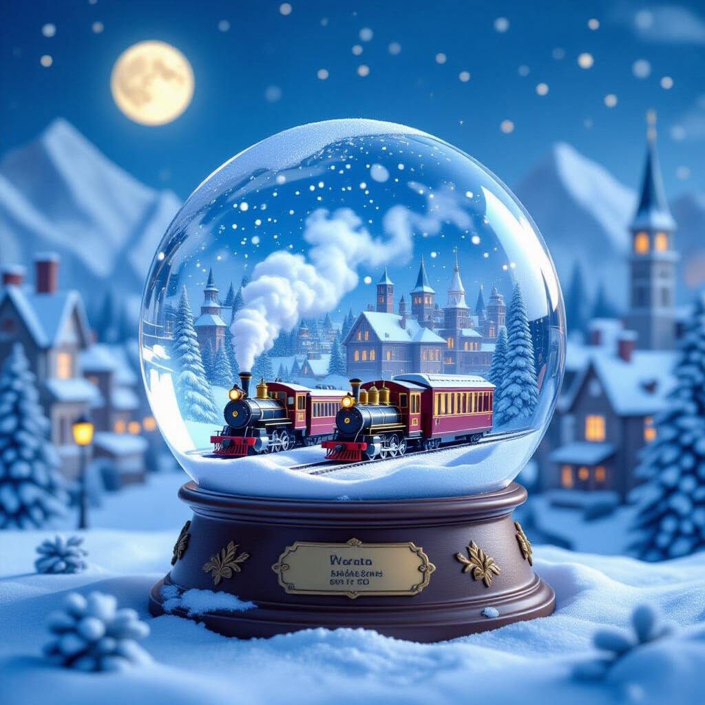 Whimsical Snow Globe with Miniature Train Station
