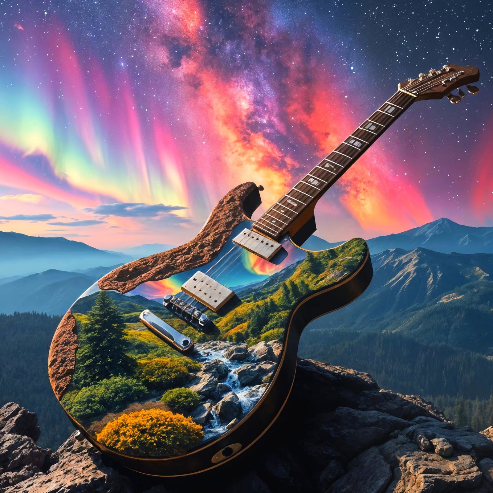 Celestial Aurora Jubilee Hardrock Surrealist landscape shape...