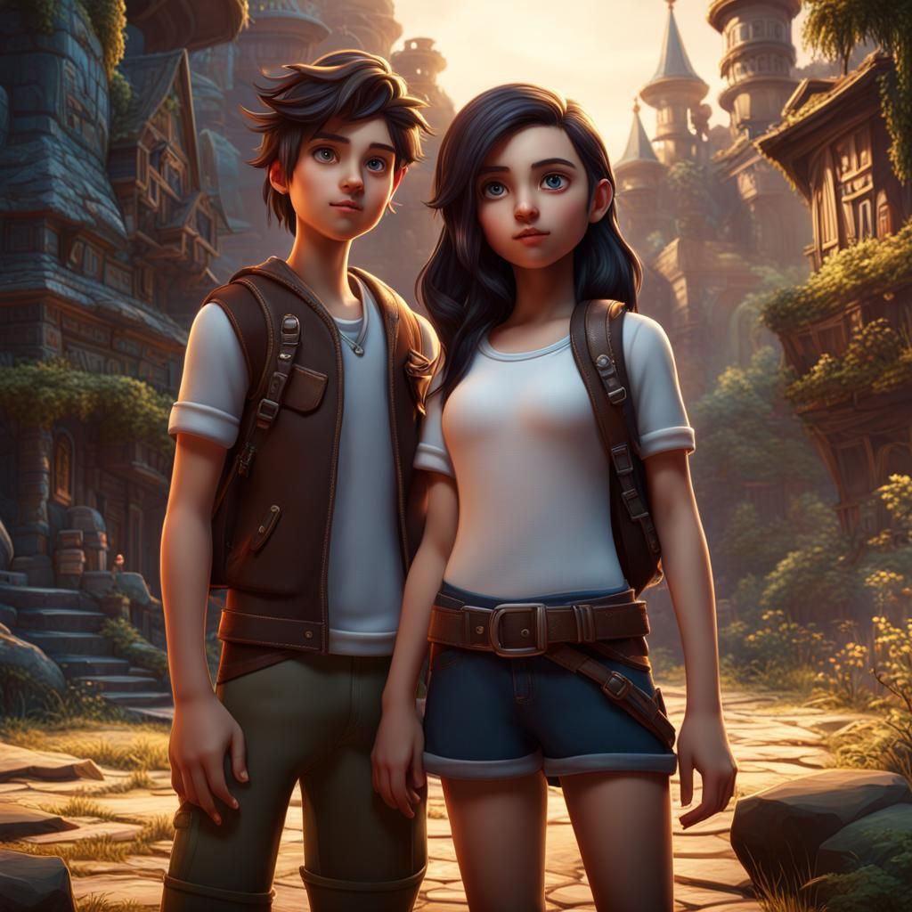 Cartoon Teenagers in Detailed Matte Painting Style