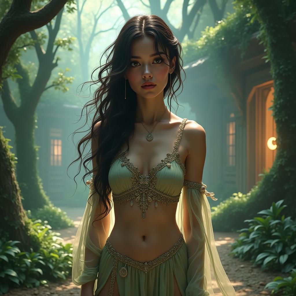 Dreamlike Portrait of Hourglass Figure, Detailed Matte Paint...