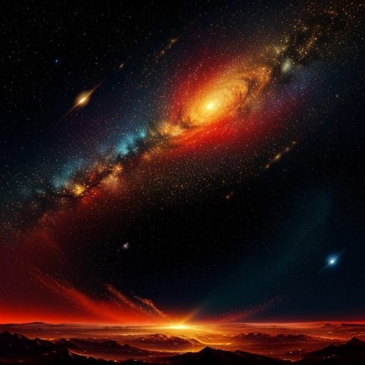 Golden Starship Soars Through Cosmic Sky