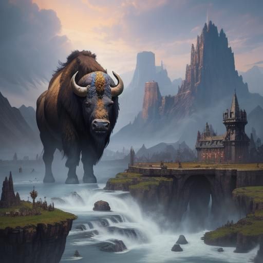 Detailed Buffalo Matte Painting in Fantasy Style
