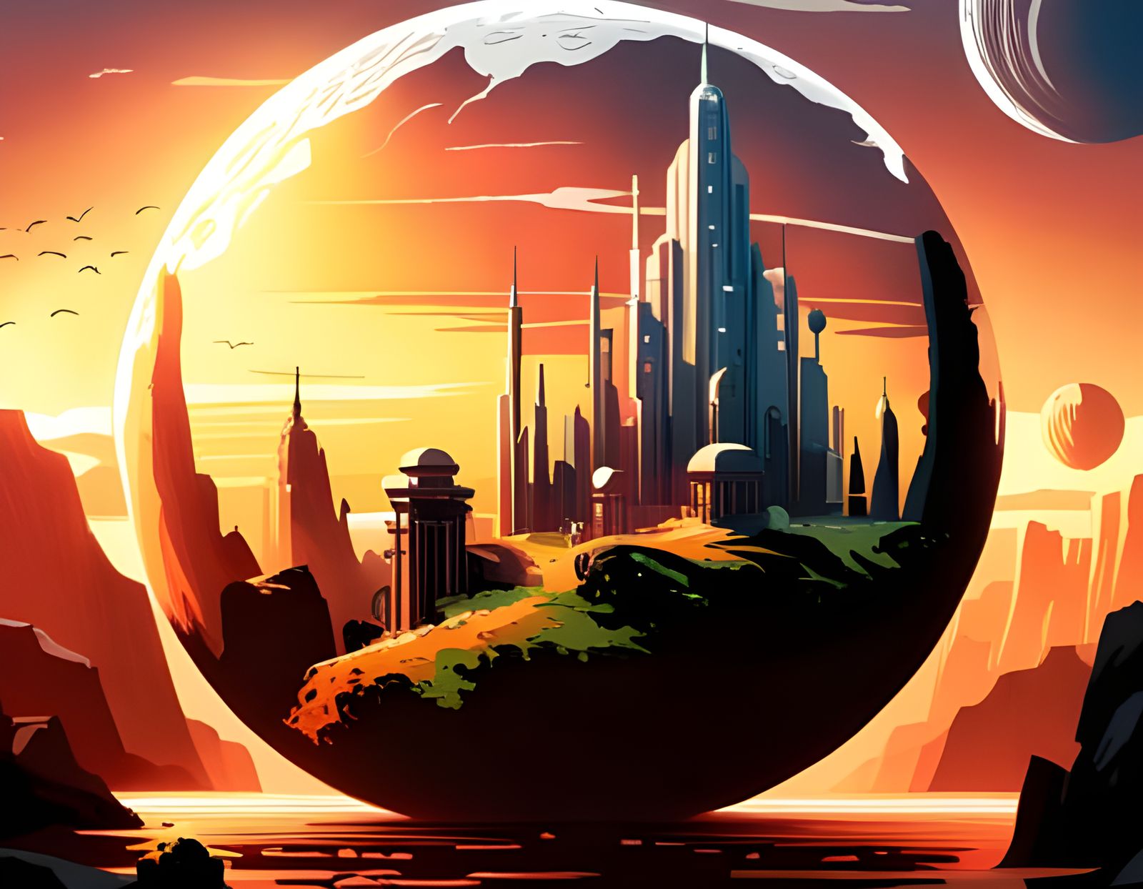 Glass Terrarium Sphere with Interplanetary Landscape