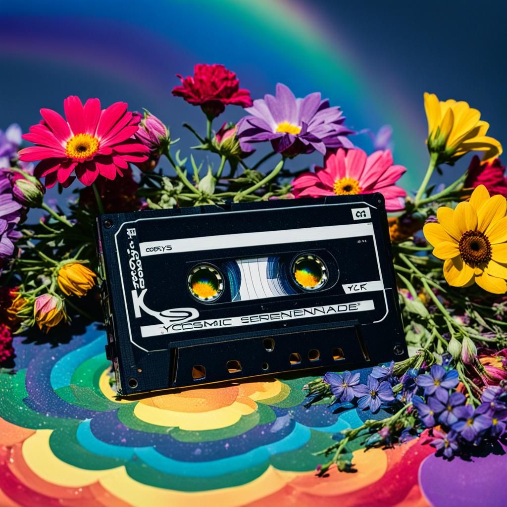Cosmic Serenade: Y2K Cassette with Rainbow Prism