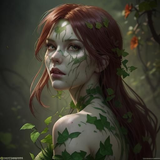 Poison Ivy Attack: Romantic Battle in Hyperdetailed Art