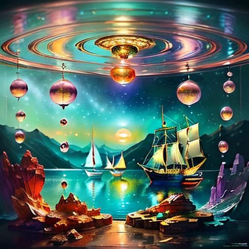 Harbor Sunset with Sailing Ships in Cartoon Style