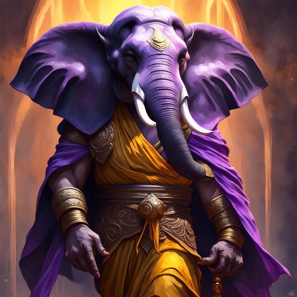 Elephant Monk Warrior in Dark Fantasy Style