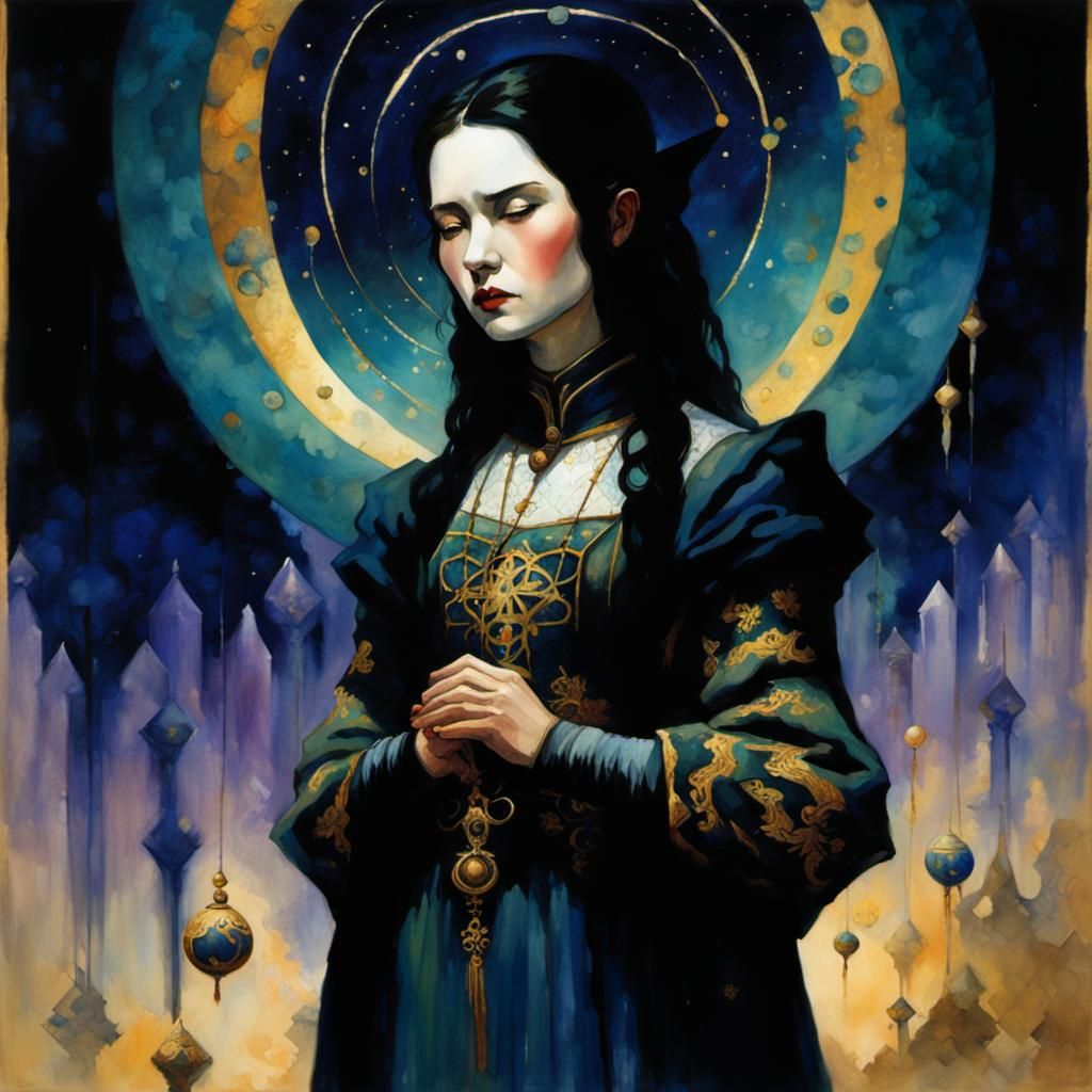 Mysterious Gothic Art in Dark Academia Style