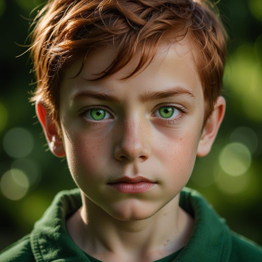 Young Boy's Radiant Green Eyes Shine in Vibrant Close-Up