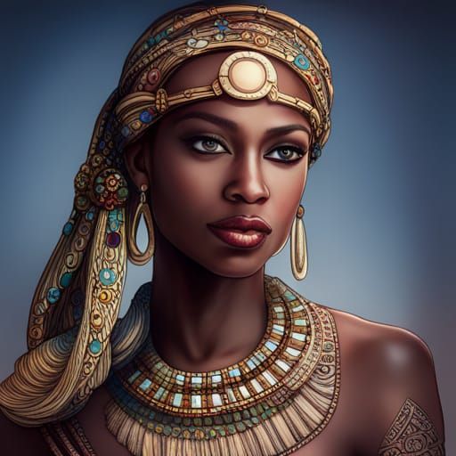 Egyptian-Greek Princess on Elephant, Art Nouveau Portrait