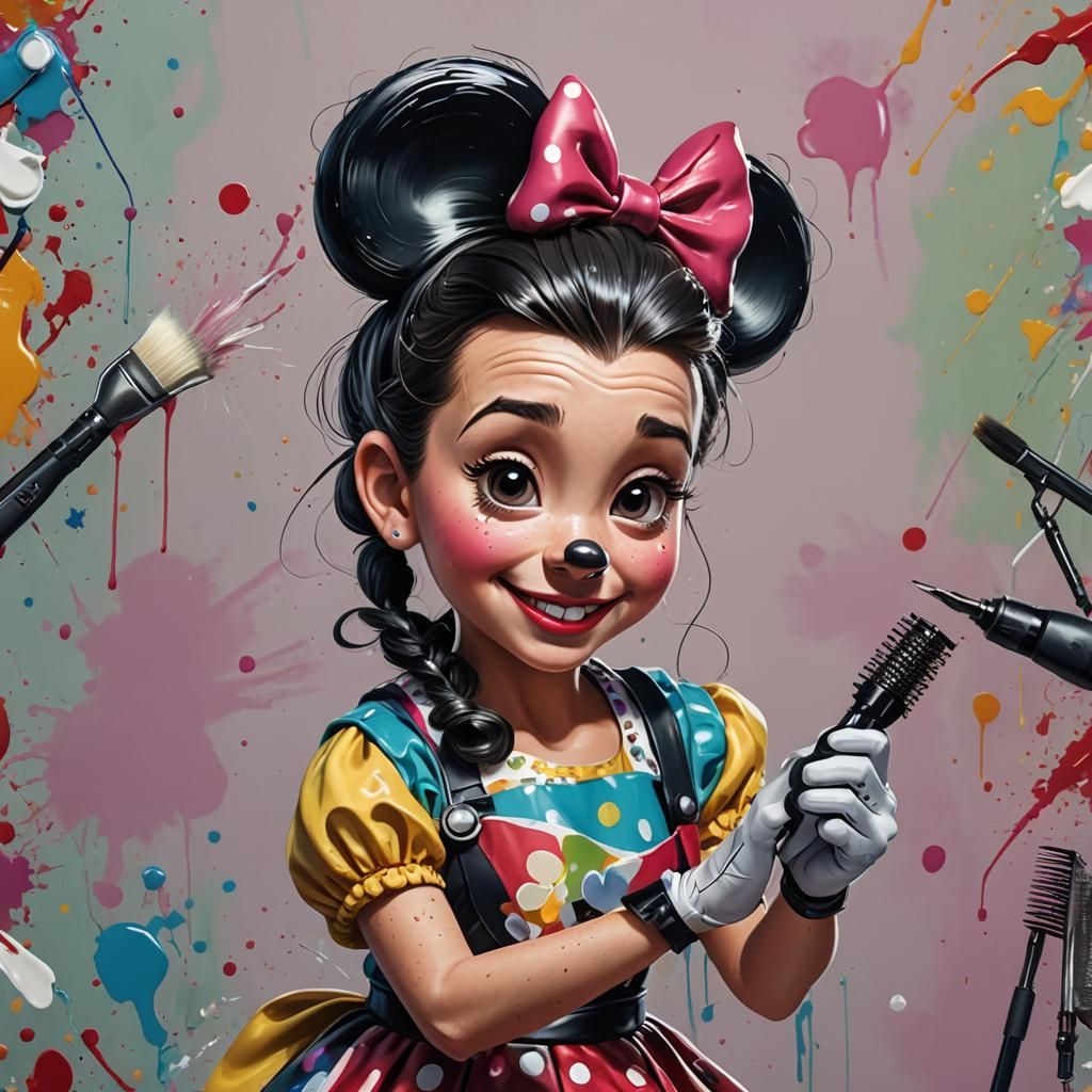 Hyperrealistic Minnie Mouse as Hairdresser Splash Art
