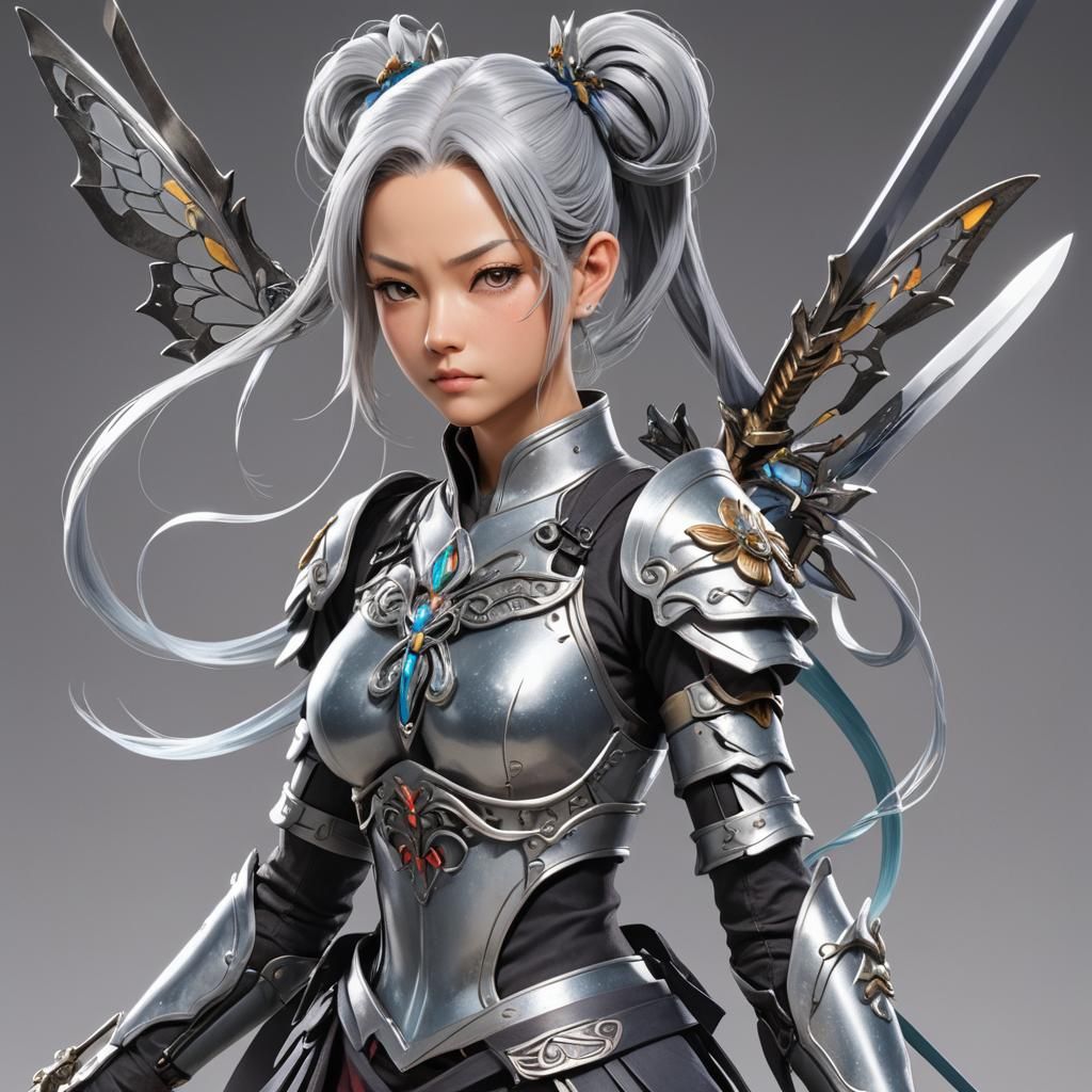 Anime Warrior Rei with Butterfly Swords: 3D Art