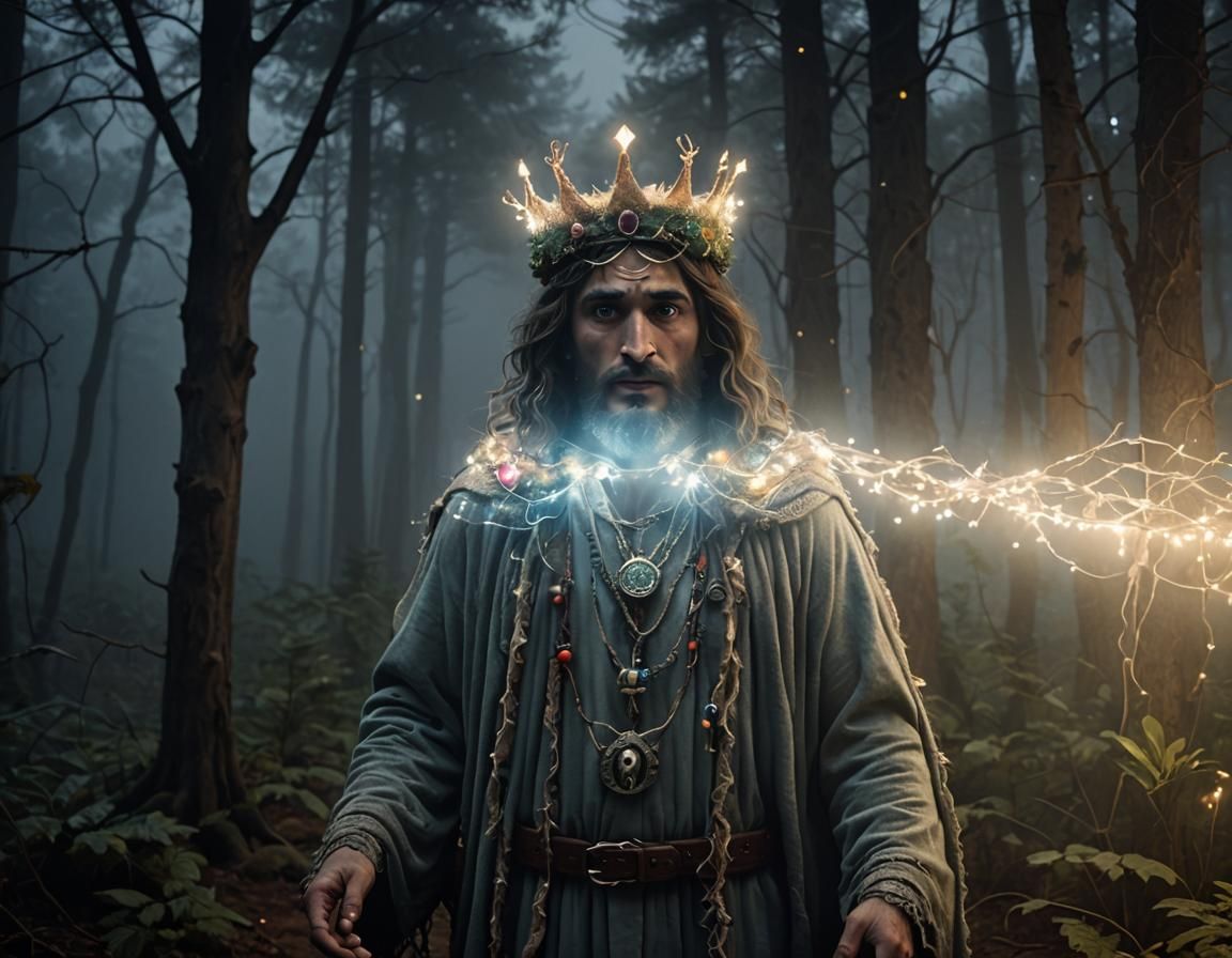 Dusty Forest Djinn with Christmas Lights Crown
