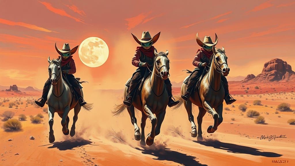 Cyberpunk Axolotls Ride Majestic Horses Through the American...