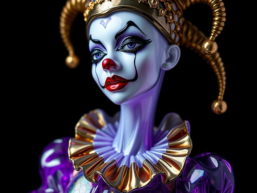 Surrealist Glass Sculpture of an Elegant Female Clown