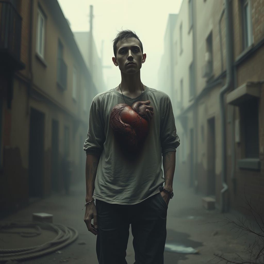 Melancholic Figure in Urban Landscape: Mystical Realism