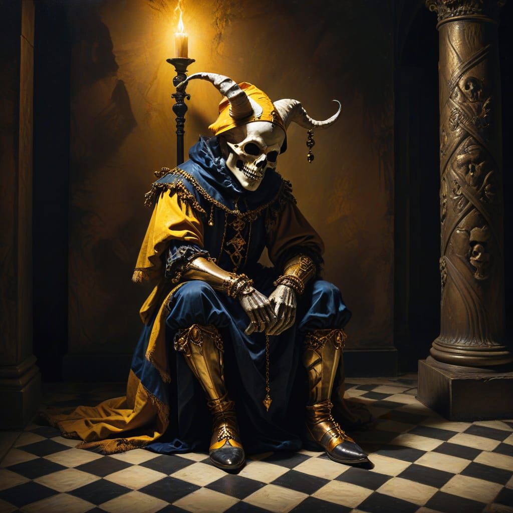 Medieval Jester in Baroque Oil Painting Style
