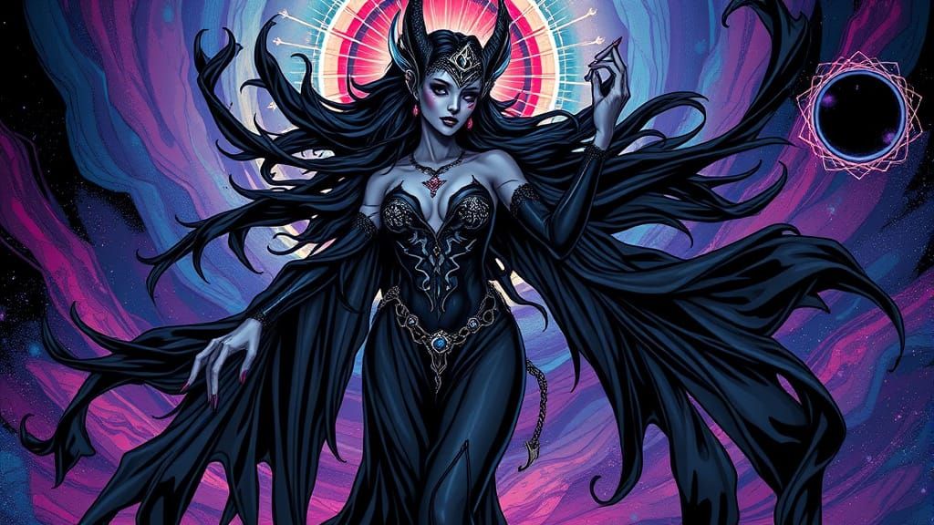 Darklight Goddess Lucidia in Fauvist Comic Style