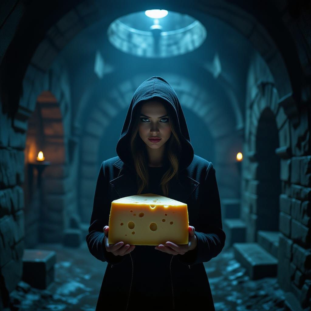 Eerie Dungeon Cheese in Surreal Biomechanical Style