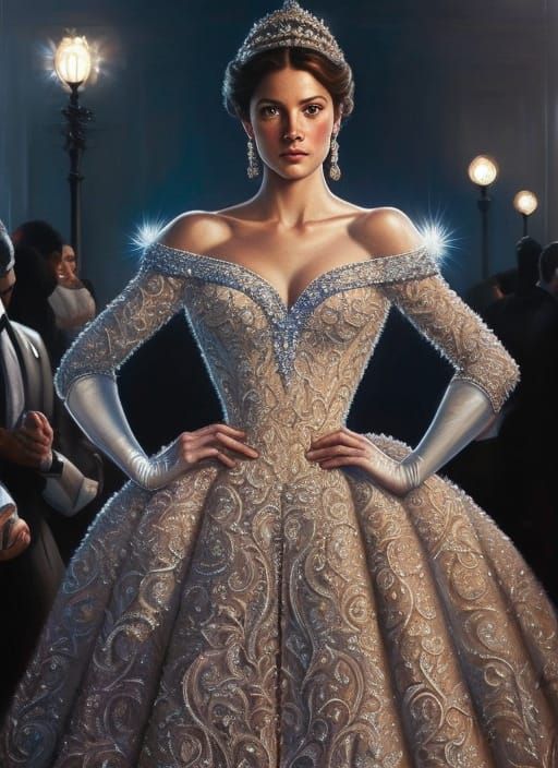 Belle in Sparkling Dress in Bistro, Cel-Shaded