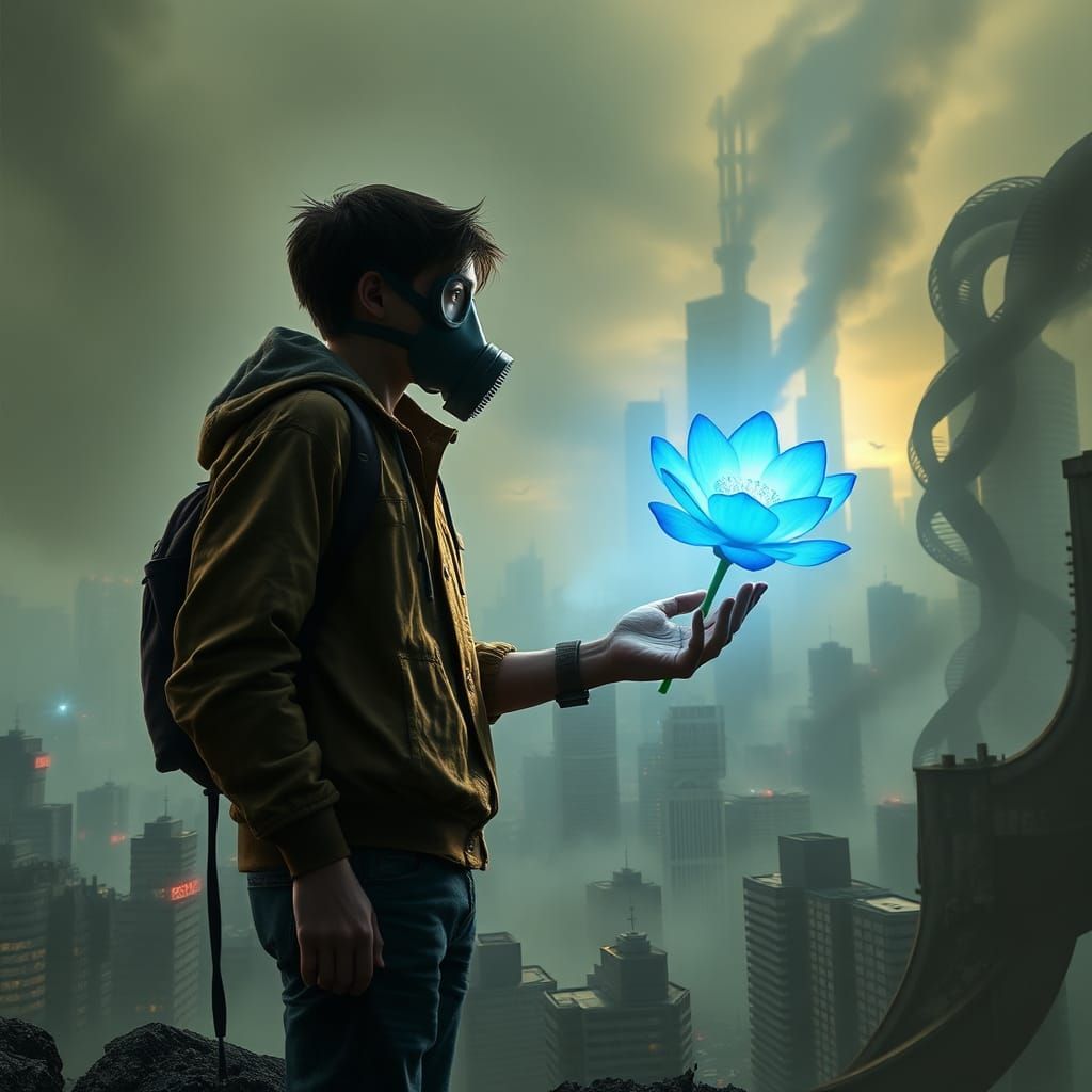 Hope in Dystopia: Radiant Bloom Illuminates Ruined City