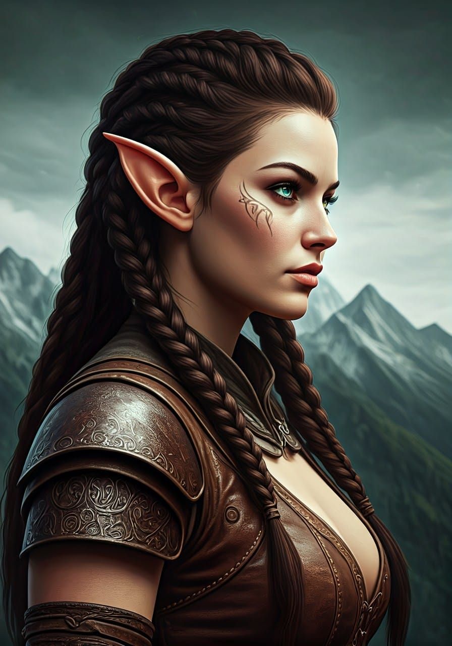 Detailed Half-Elf Portrait in Dark Fantasy Style