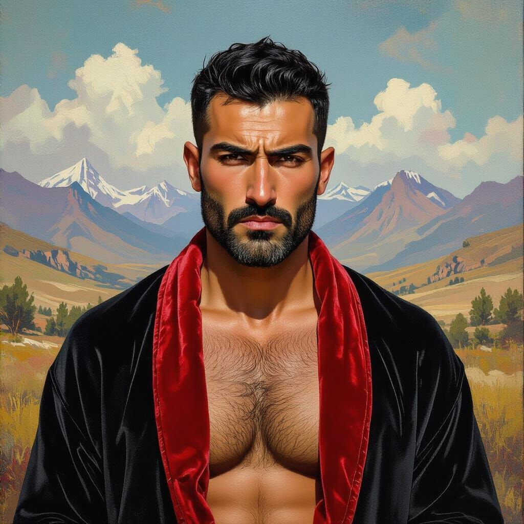 Wrathful Man in Velvet Robe: Impressionist Portrait