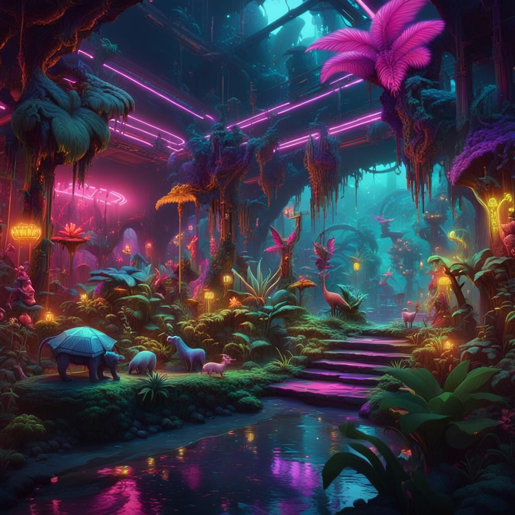 Neon Jungle Band in a Detailed Digital Painting