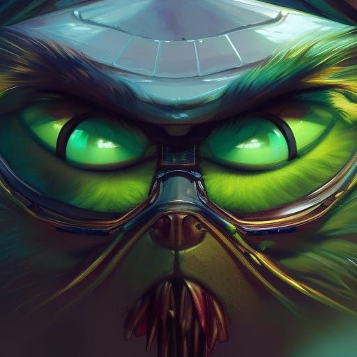 Demonic Oscar the Grouch Portrait in Hyperdetailed Style